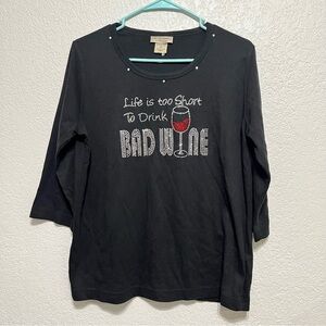 Isaac's Designs black, 3/4 sleeve shirt rhinestone embellishment  Size M